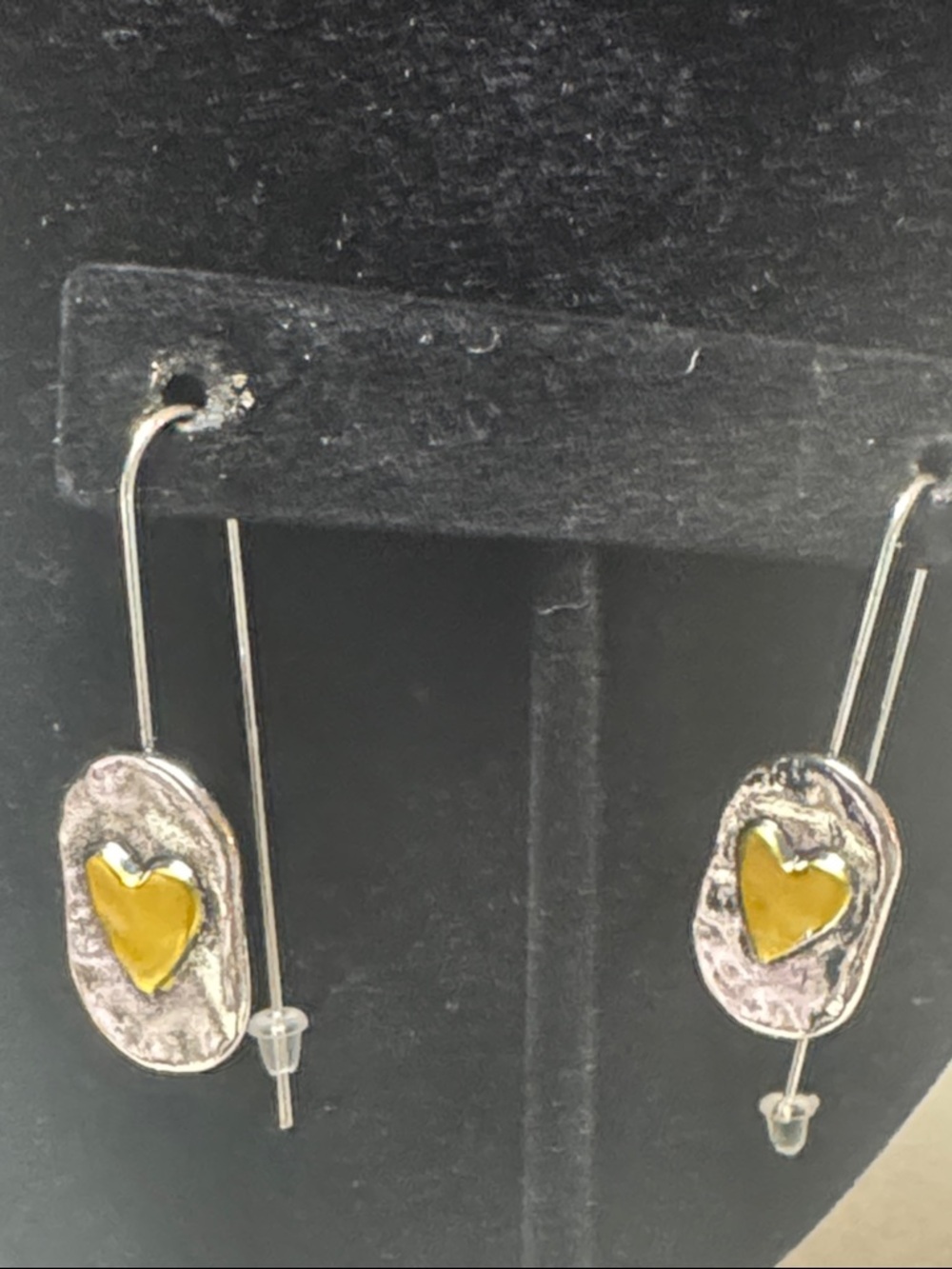 Yellow gold and silver  Heart Drop Earrings - Women Jewelry
